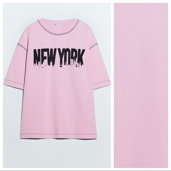 NWT. Zara Pink "New York" Print Sweatshirt. Size S. - Picture 2 of 7